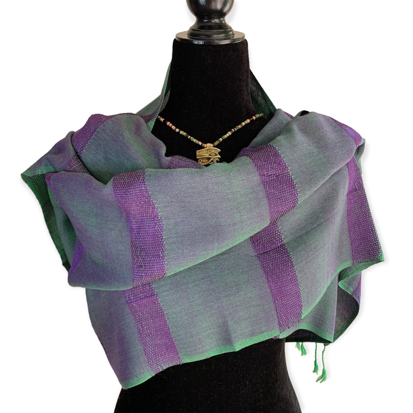 Helyat Handwoven Bamboo Viscose Scarf - Green & Mauve