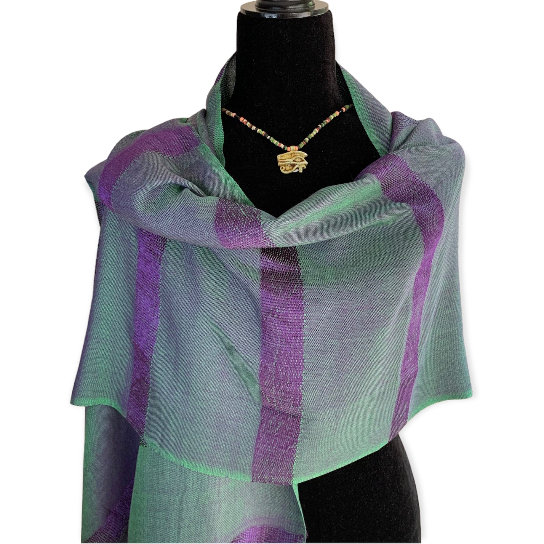 Helyat Handwoven Bamboo Viscose Scarf - Green & Mauve