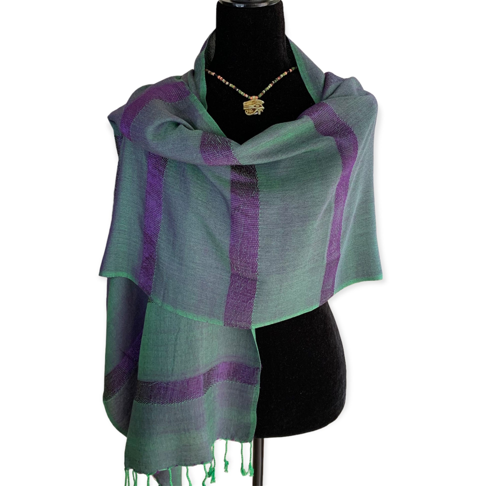 Helyat Handwoven Bamboo Viscose Scarf - Green & Mauve