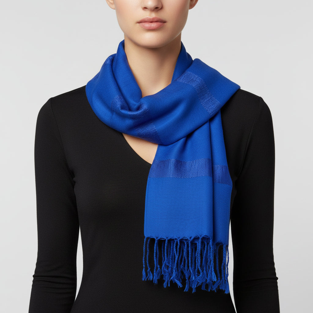 Fair Trade Striped Helyat Handwoven Scarf Blue, Ethically Handmade, Sustainable Fashion
