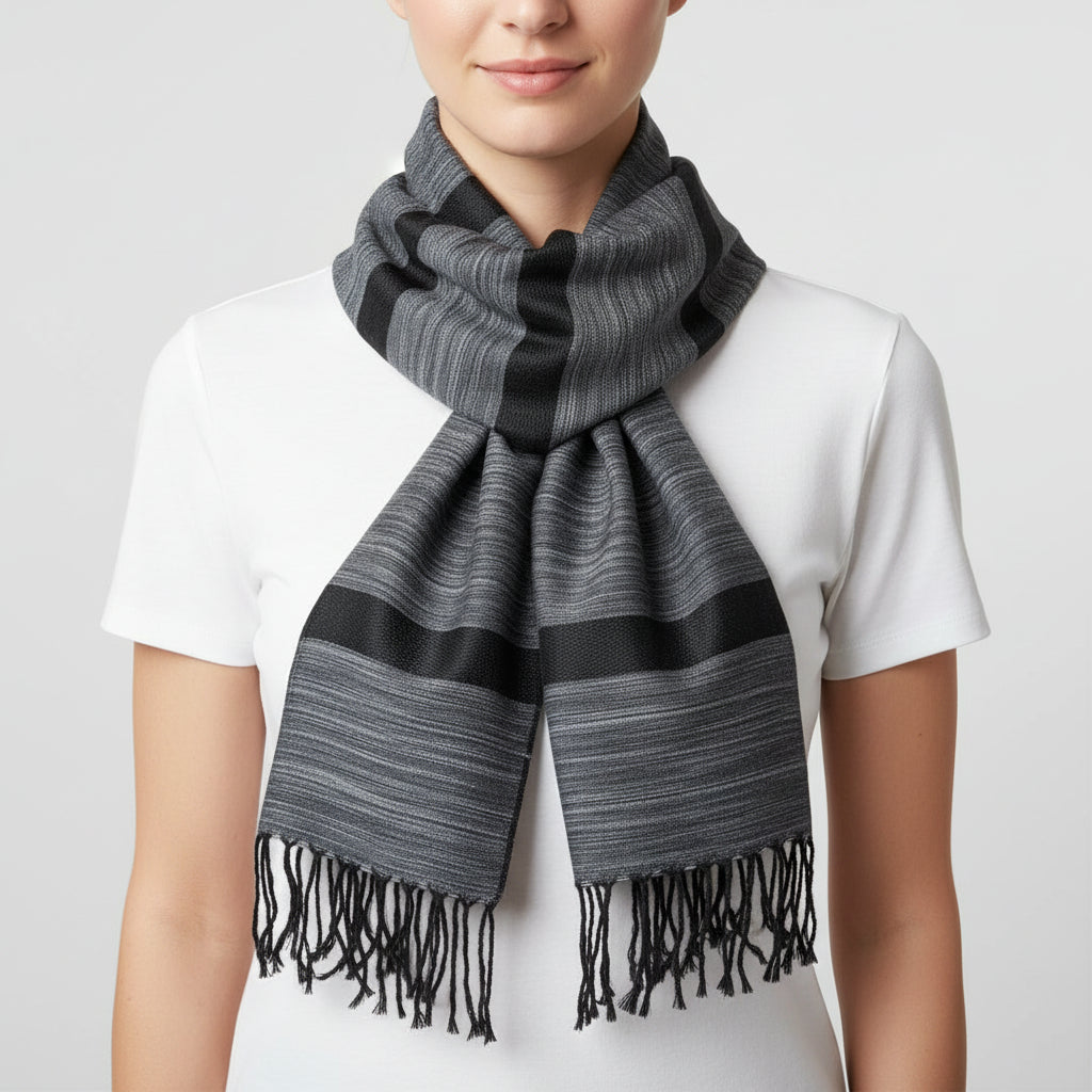 Fair Trade Helyat Handwoven Scarf - Shades of Gray, Sustainable Fashion, Ethically Handmade
