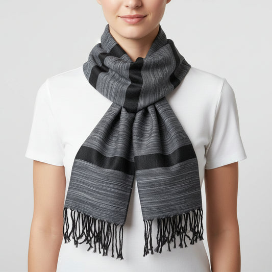 Fair Trade Helyat Handwoven Scarf - Shades of Gray, Sustainable Fashion, Ethically Handmade