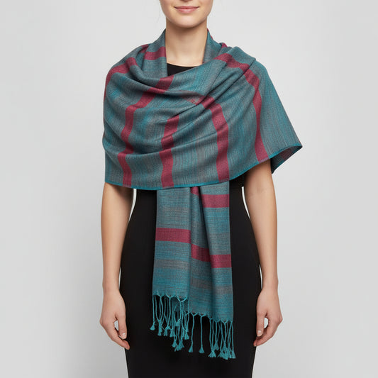 Fair Trade Helyat Handwoven Bamboo Viscose Scarf - Turquoise & Pink, sustainable fashion