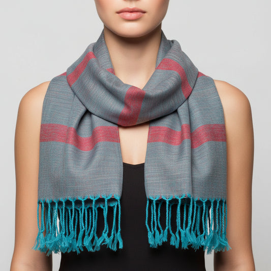 Fair Trade Helyat Handwoven Bamboo Viscose Scarf - Turquoise & Pink, sustainable fashion