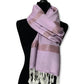 Fair trade lavender scarf with shimmery horizontal stripes pattern and white fringes