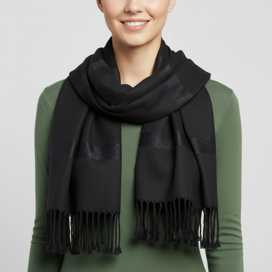 Fair Trade Striped Helyat Handwoven Scarf Black, Ethically Handmade, Sustainable Fashion