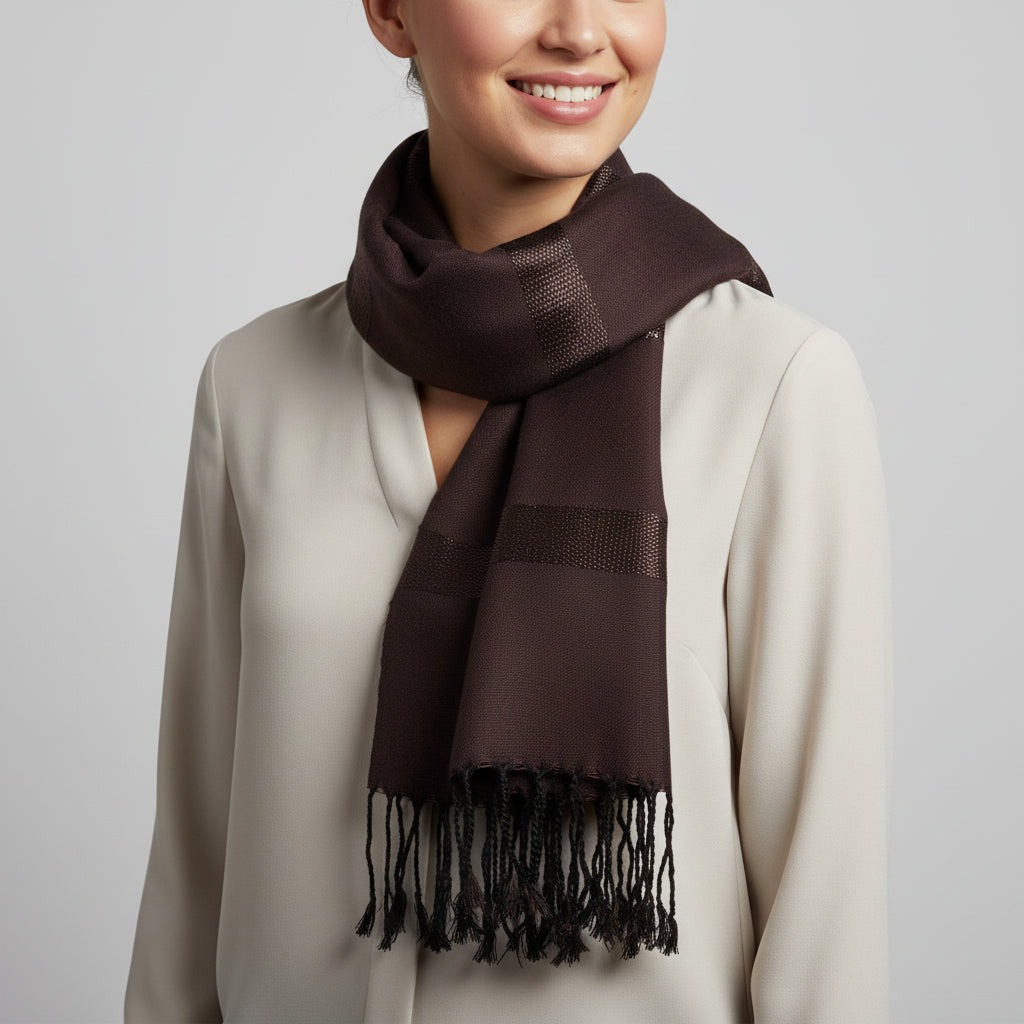 Fair Trade Striped Helyat Handwoven Scarf Brown, Ethically Handmade, Sustainable Fashion
