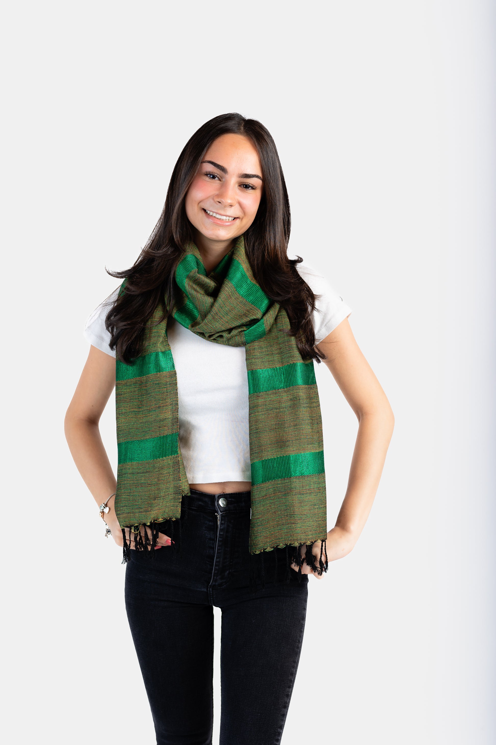 Helyat Handwoven Bamboo Viscose Scarf - Variegated Green