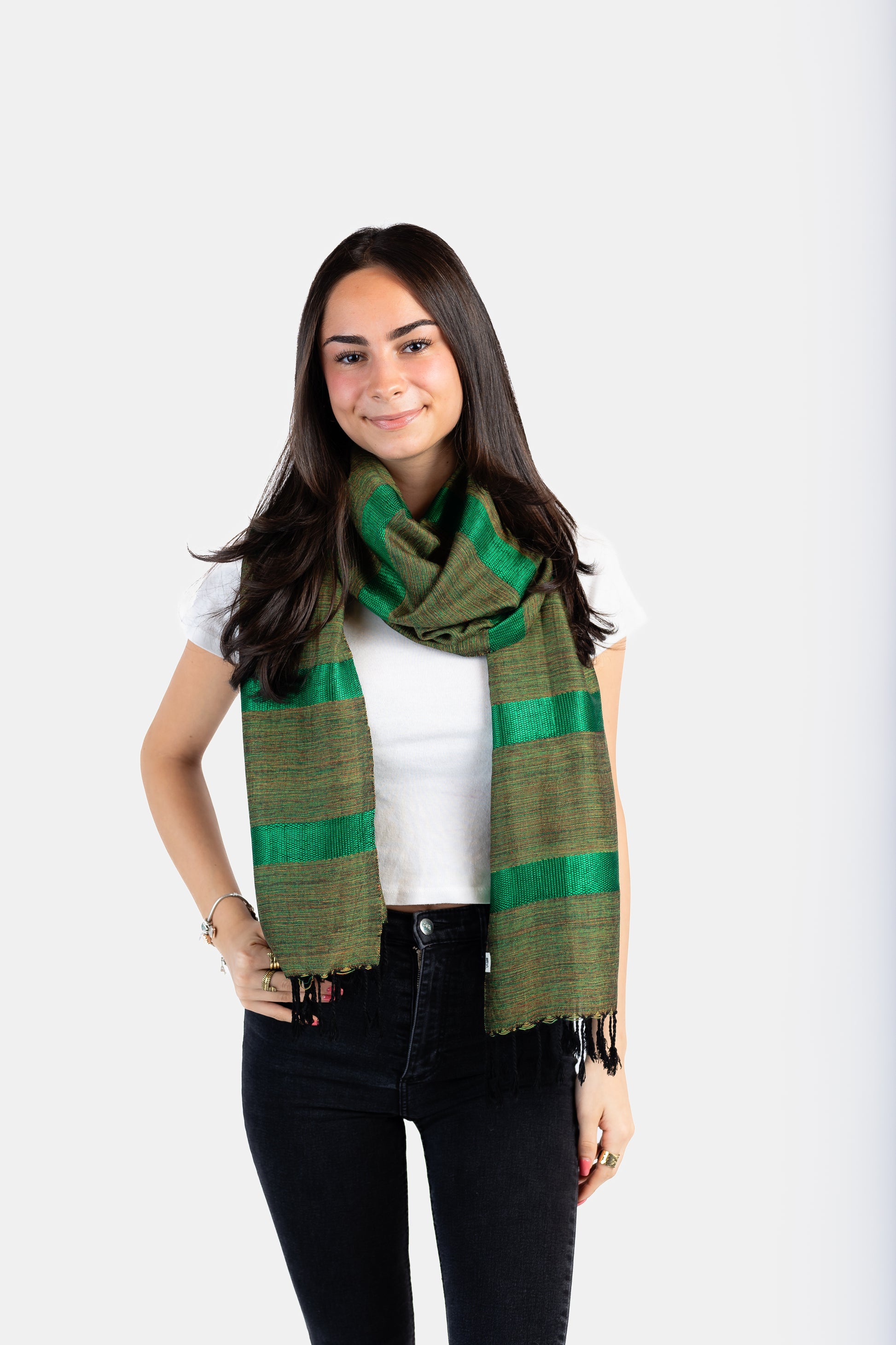 Helyat Handwoven Bamboo Viscose Scarf - Variegated Green