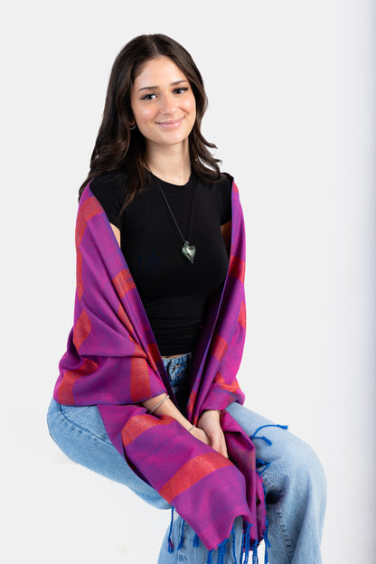 Helyat Handwoven Scarf Fuchsia and Blue