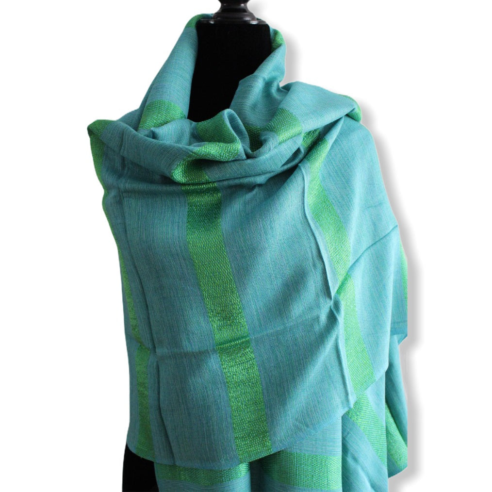 Helyat Handwoven Shawl - Turquoise & Green