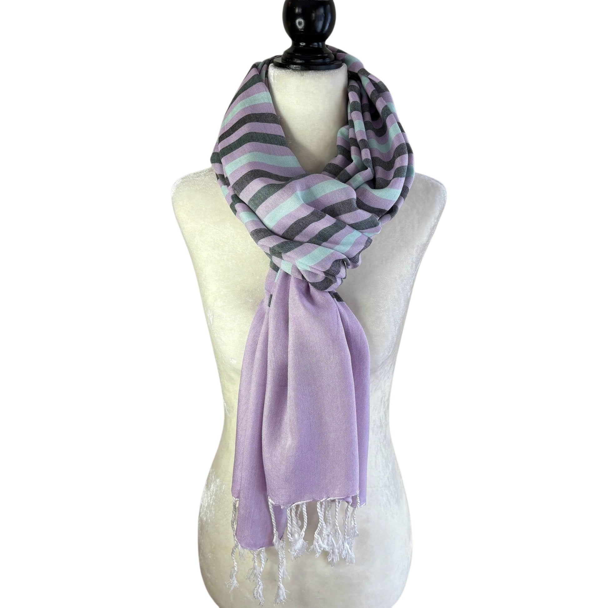 Handwoven Horizontal Stripes Scarf - Lavender Fields