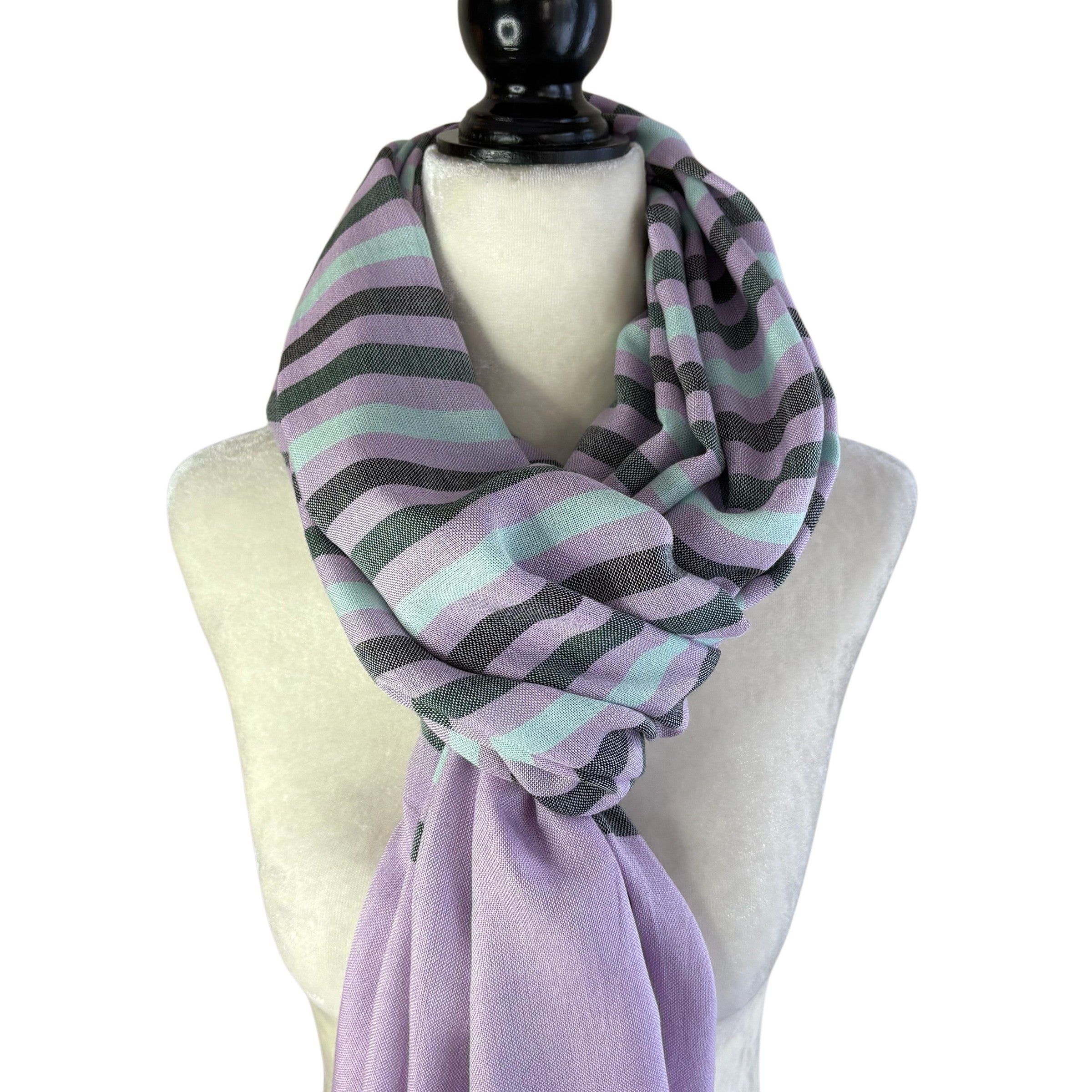 open yy stripe scarf purple×gray Handwoven Horizontal Stripes Scarf - Lavender Fields | Dandarah