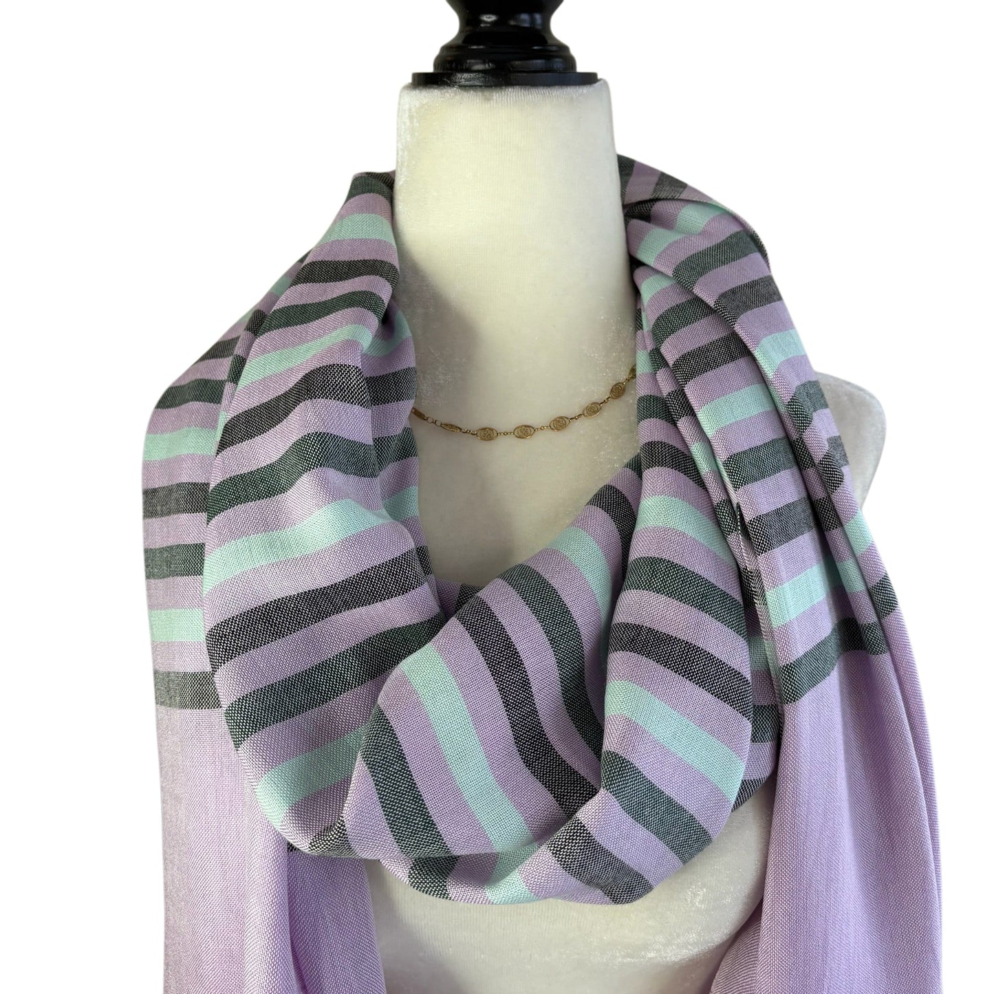 Handwoven Horizontal Stripes Scarf - Lavender Fields