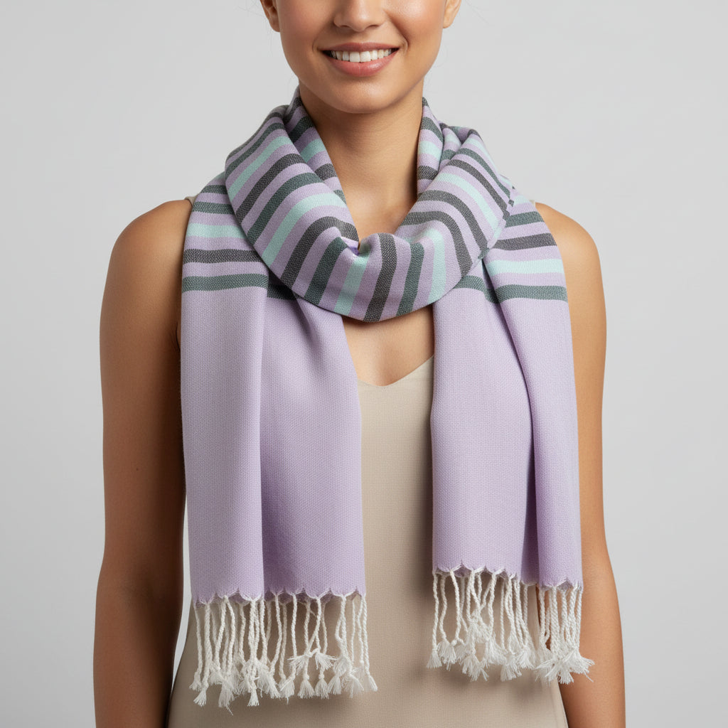Handwoven Horizontal Stripes Scarf - Lavender Fields