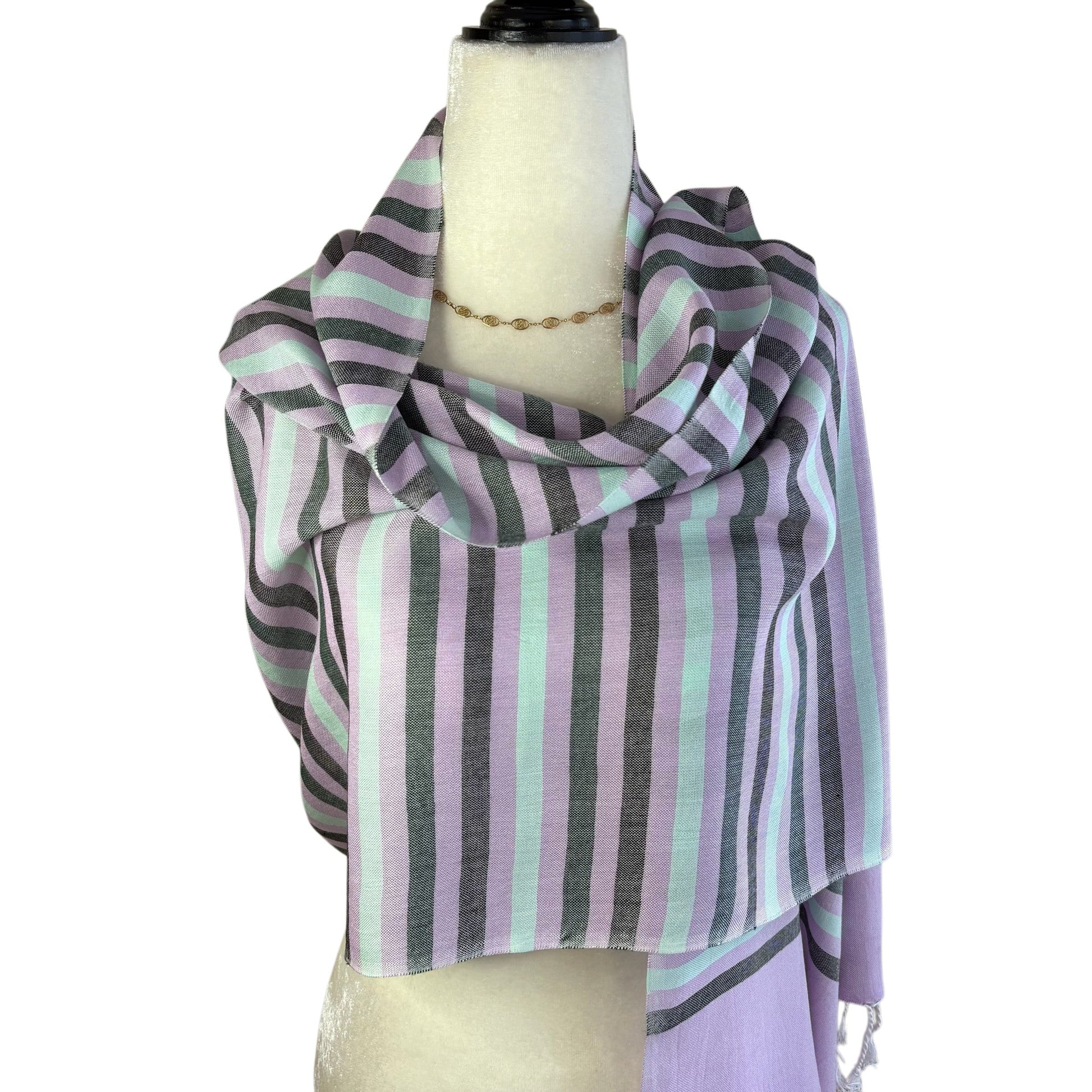 Handwoven Horizontal Stripes Scarf - Lavender Fields