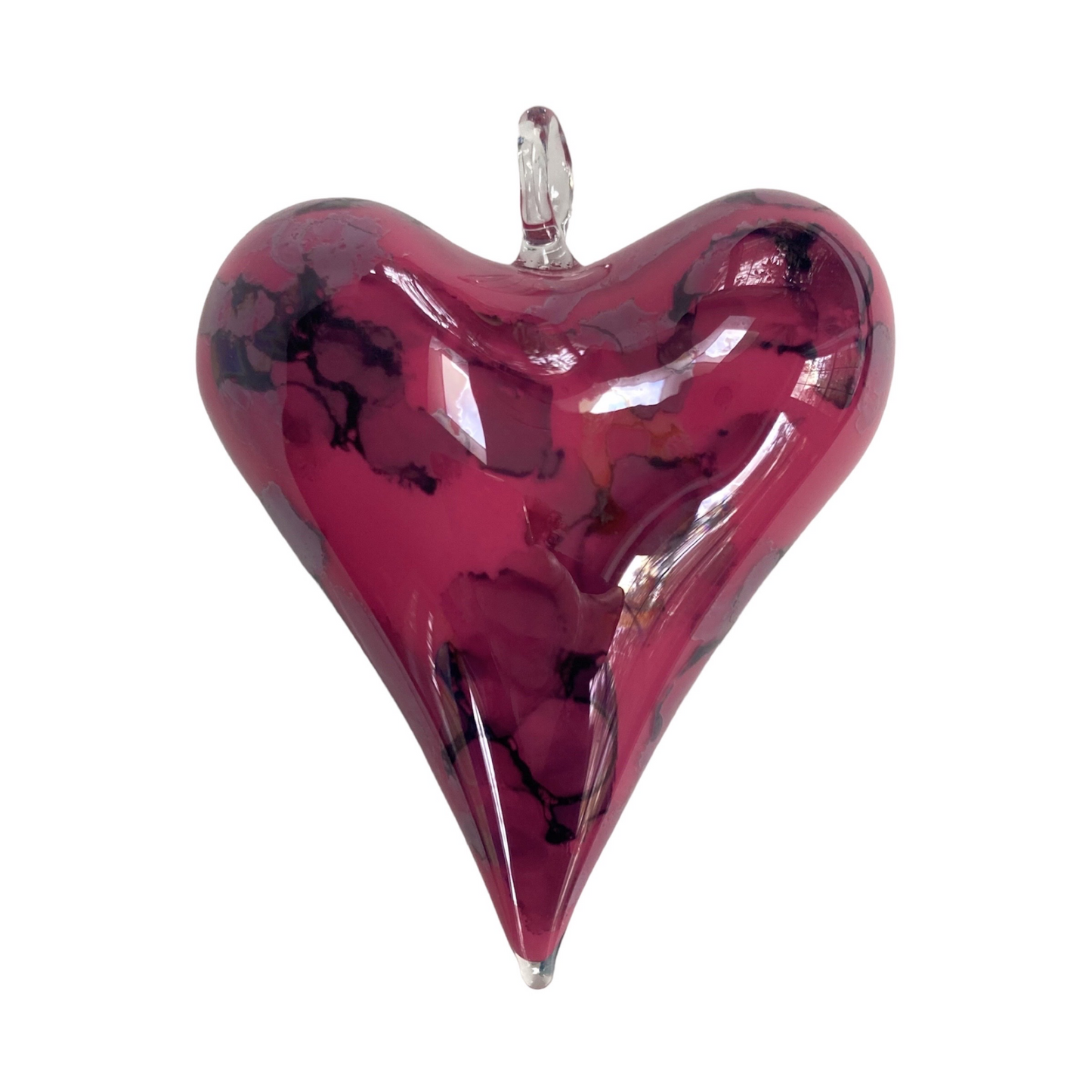 Blown Glass Ornament Heart Multi Fuchsia 