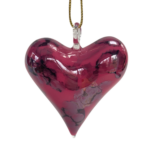 Blown Glass Ornament Heart Multi Fuchsia 