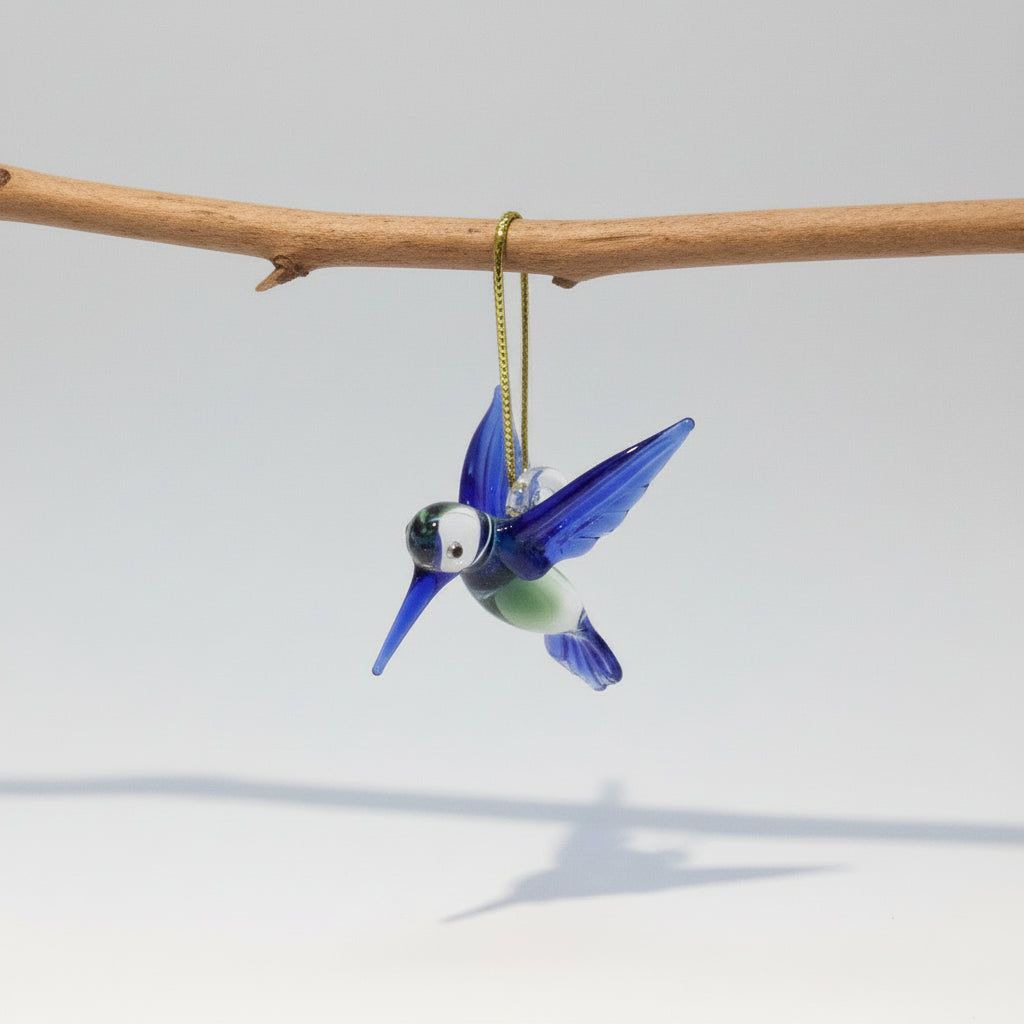 Blown Glass Ornament - Hummingbird Posing