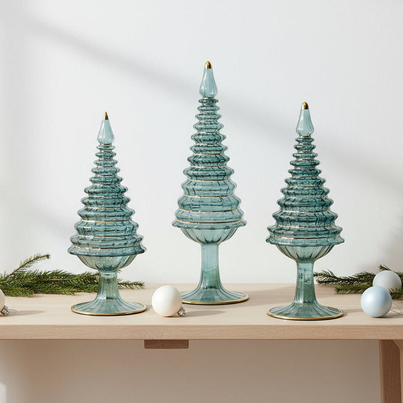 Fair Trade Handblown Glass Tabletop Christmas Tree - Blue Spruce