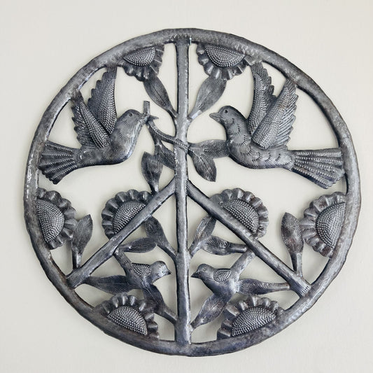 Metal Peace Sign with Birds Wall Décor