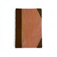 Hand-bound hardcover notebook with brown leather binding and corners, featuring a marbled Ebru paper and thin gold decorative lines, Fair trade handcrafted