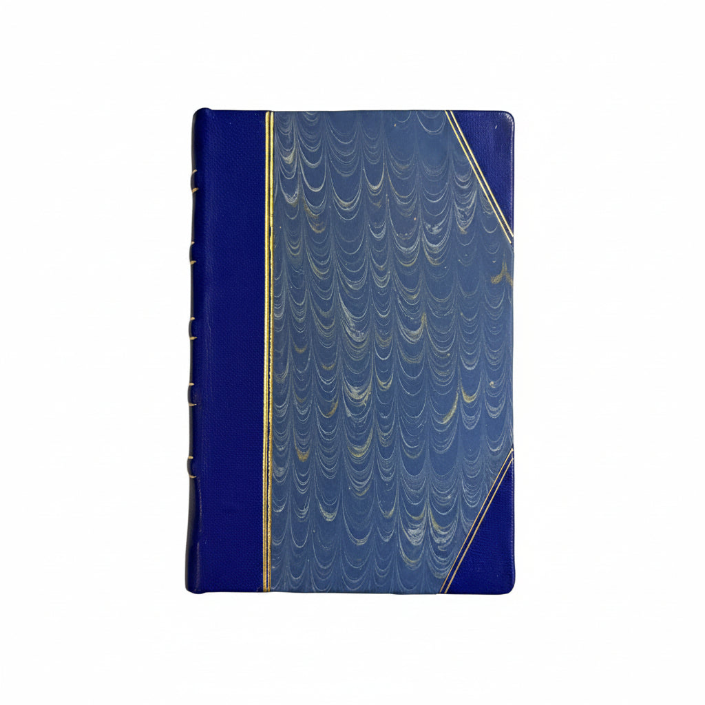 Handcrafted journal notebook with blue leather and marbled paper cover, fair trade
