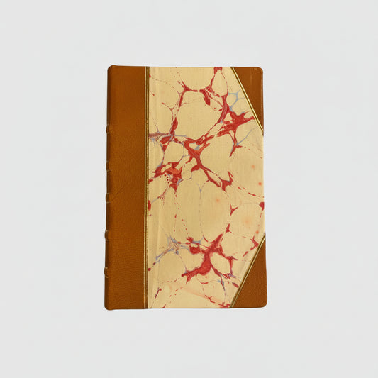 Handbound notebook journal with marbled cover and havane leather spine and corners, fair trade
