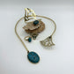 Handmade Brass Necklace, Bracelet & Ring Set - Lotus with Turquoise Stone