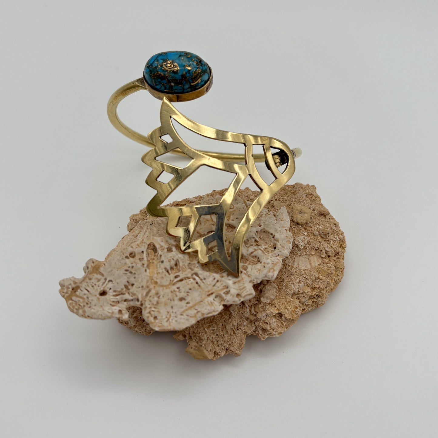 Handmade Brass Necklace, Bracelet & Ring Set - Lotus