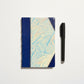 Handcrafted journal notebook with blue leather and marbled paper cover, fair trade