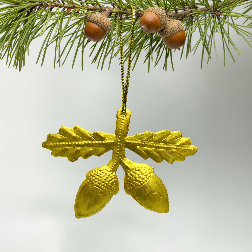 Eco-friendly Upcycled Metal Acorn Ornament, Ethically handmade