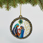 Upcycled Metal Nativity Ornament in a Medallion Colored and Handcrafted by Artisans in Haiti