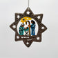 Upcycled Metal Nativity Ornament in a Star in Teal, Blue and Yellow Handcrafted by Artisans in Haiti
