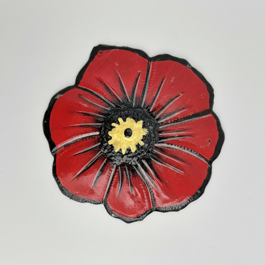 Upcycled Metal Ornament and Magnet - Red Poppy Flower