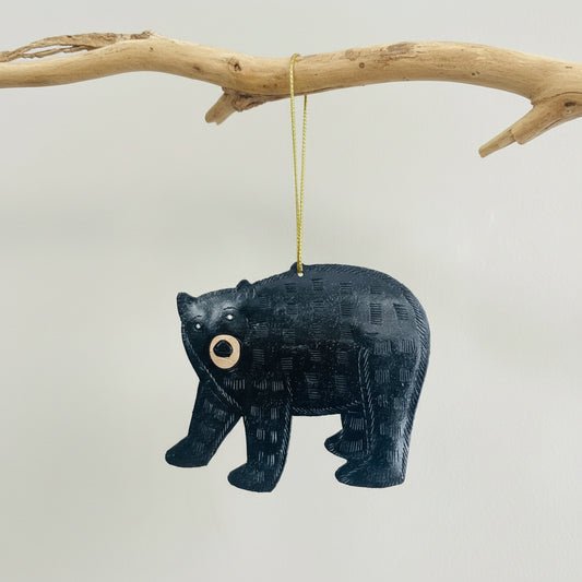 Handcrafted Upcycled Metal Black Bear Ornament, Handmade from Oil Barrels by Haitian Artisans
