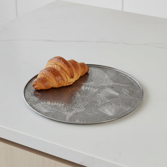Metal Serving Tray - Round With Birds