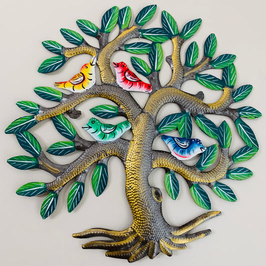 Metal Wall Décor Tree of Life With Flock of Birds - Painted