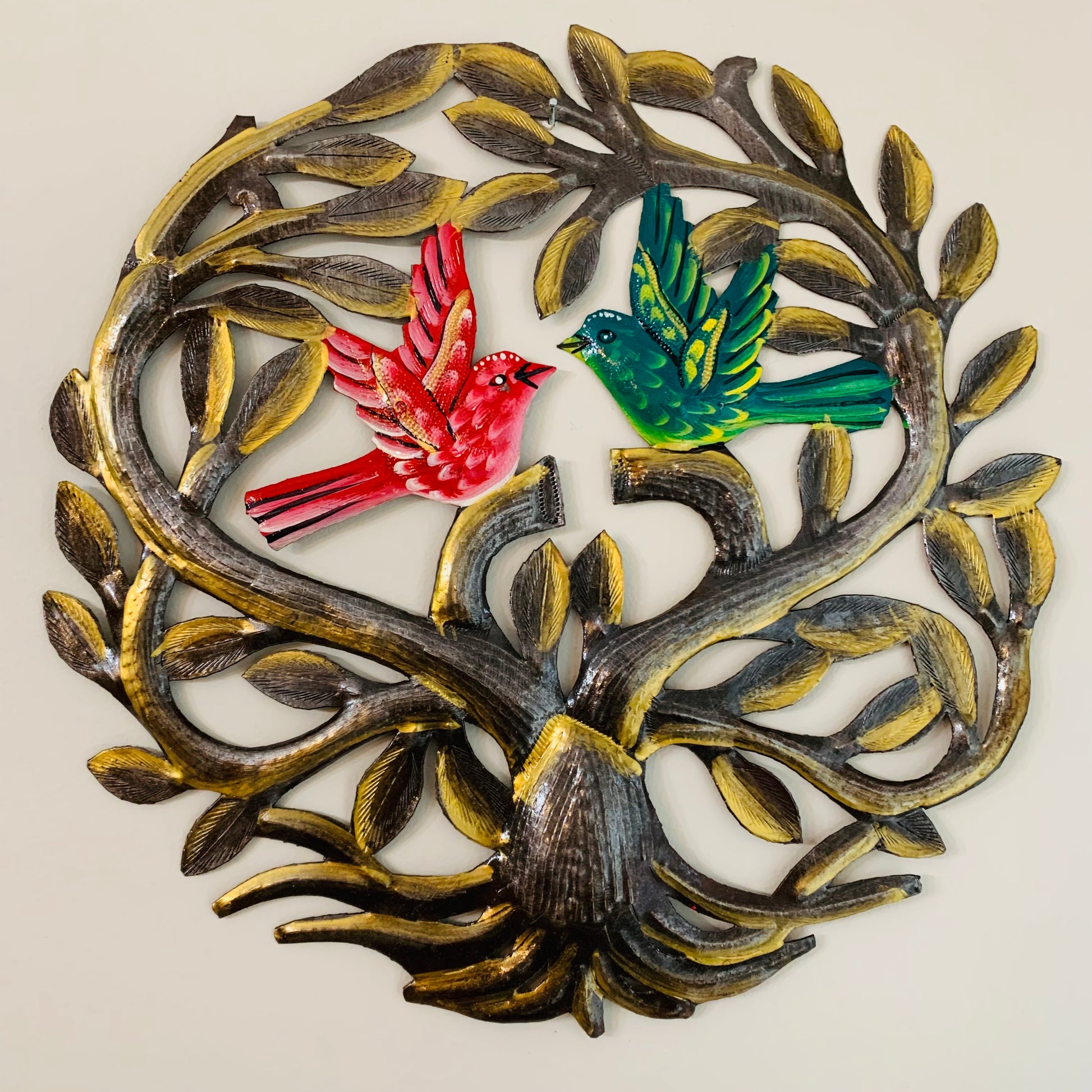 Metal Wall Décor Tree of Life With Pair of Birds - Painted