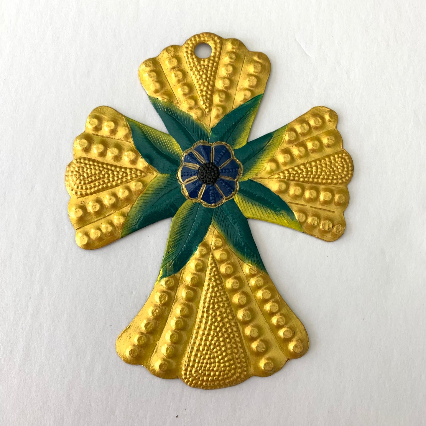 Metal Cross Wall Décor - Gold & Green