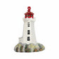 Fair trade handcrafted upcycled metal lighthouse ornament with a red top, sustainably crafted, artisan made