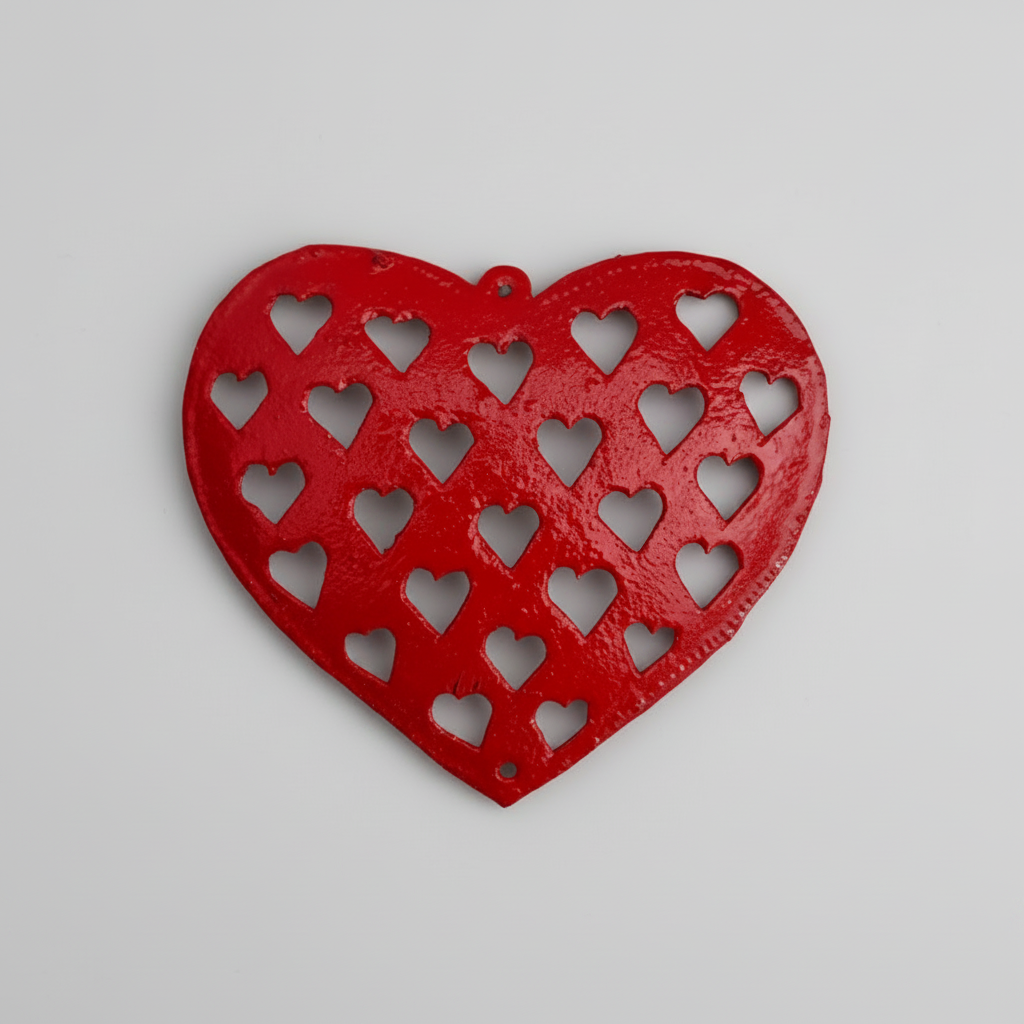 Upcycled Metal Ornament and Magnet - Red Heart