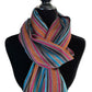 Mixed Striped Handwoven Bamboo Viscose Scarf - Black, Orange & Turquoise