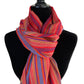 Mixed Striped Handwoven Bamboo Viscose Scarf - Red, Mustard & Mauve