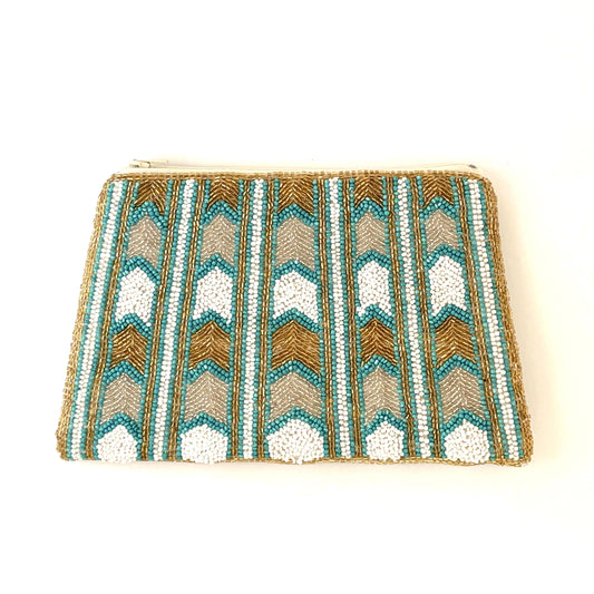 Nefertiti Handmade Clutch with French Loom Beads - Turquoise & Gold