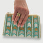 Nefertiti Hand-beaded Clutch with Geometric Chevron Pattern - Turquoise & Gold