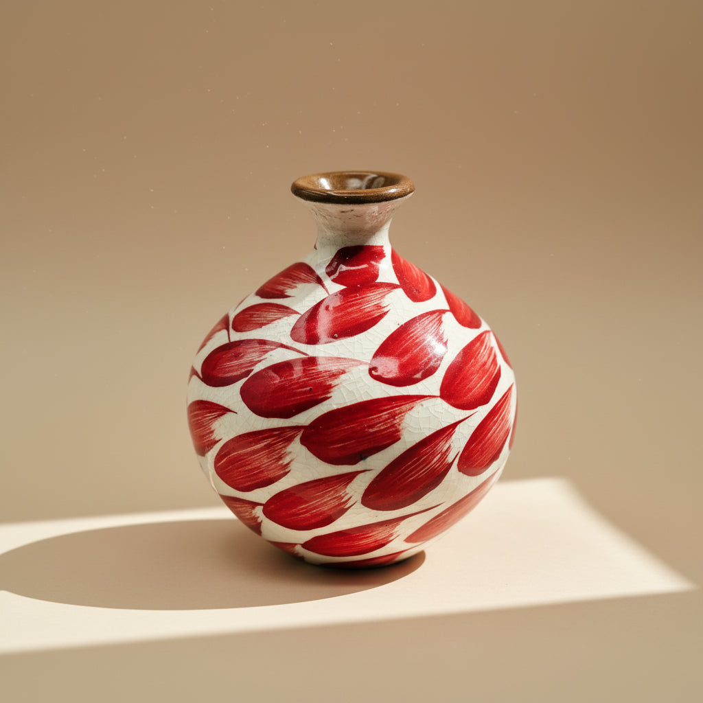 Red Brushstrokes Handmade Pottery Vase, Handmade ceramic vase with red brushstrokes on white, woman artisan potter, ethically handmade