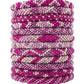 Fair Trade Roll-On Beaded Bracelets - Cotton Candy, Ethical Sustainable Fashion, Geometric Fuchsia, Pink & White
