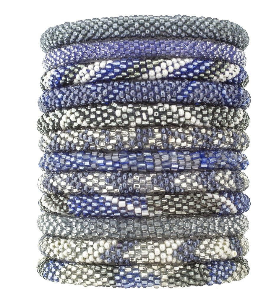 Fair Trade Roll-On Beaded Bracelets - Denim, Sustainable Fashion, women artisans