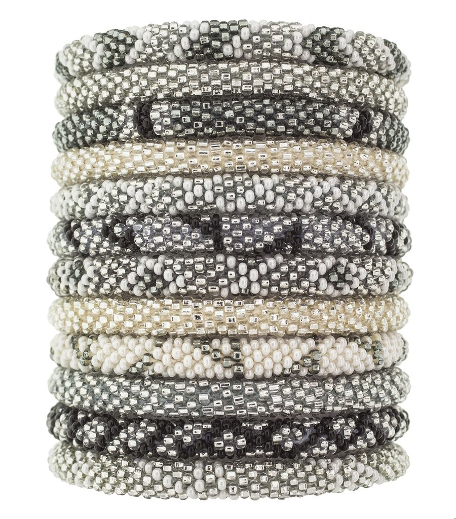 Fair Trade Roll-On Hand Beaded Bracelets - Platinum - Dandarah, Sustainable Ethical Fashion